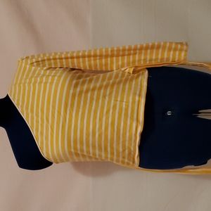 Women yellow and white stripe asymmetrical shoulder blouse top shirt size XL